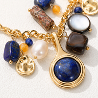 Collier personnalisé Mylove, style bohème, plaqué or 18 carats, laiton, agate lapis, perle, pierre naturelle, charme pour femme, idéal pour les fêtes