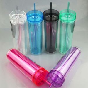 Popular Vaso Térmico de Plástico de Doble Pared de 22oz sin BPA, Reutilizable, Tipo Botella de Agua, Acrílico Delgado con Tapa y Popote - Product Image 1