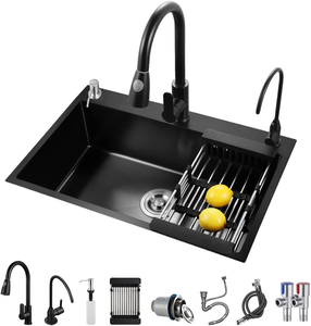 Fregadero de cocina rectangular de acero inoxidable de 50 x 45 cm con un solo seno, orificio para grifo, sobre encimera, lavabo utilitario - Product Image 1