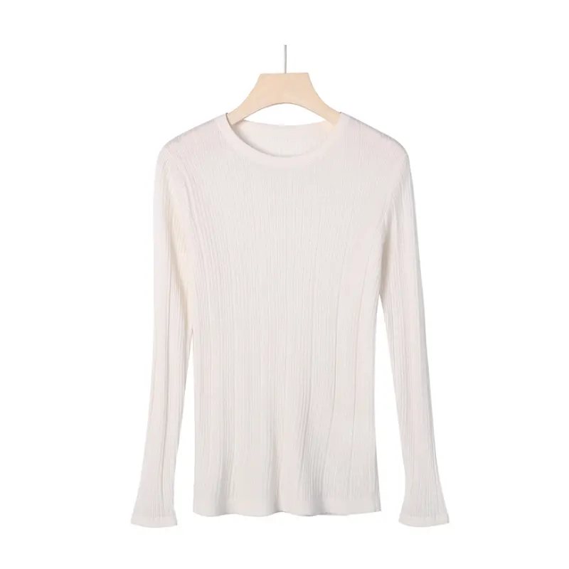 New Autumn Winter 100% Cashmere Women's Crew Neck Pure White Knit Pullover Women Long Sleeve Sweater