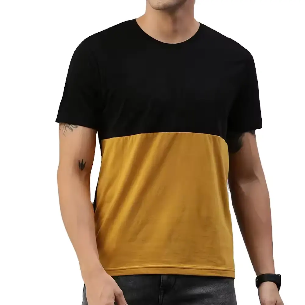 Thời Trang Phố Cotton Ngắn Tay Áo 180gsm Cotton Jersey T-Shirt Cao Cấp Màu Đen Tương Phản Màu Cam T Áo Sơ Mi Hai Tone Màu Sắc T Áo Sơ Mi