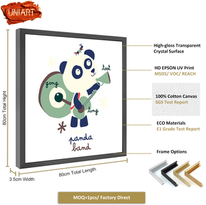 Peinture murale sur toile à impression numérique de <span class=keywords><strong>panda</strong></span> de dessin animé carré nordique, peinture murale en porcelaine de cristal, animal de la crèche, affiche murale suspendue - Product Image 3
