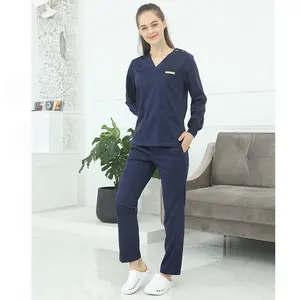 Cherokee Style Stretch polyester cotton high quality fabric working long sleeve nurse doctor scrubs pants uniforms