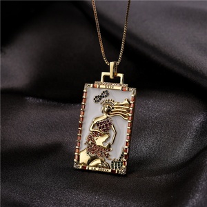 Yeni <span class=keywords><strong>Tarot</strong></span> güneş ay kolye yağlıboya damla yağ kolye gerdanlık Vintage bakır altın kaplama emaye kolye kadın takı - Product Image 4