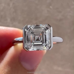 Bague en or blanc massif 18 carats avec moissanite taille Asscher de 2,5 carats, demi-sertie Yu Ying, 8x8 mm, bijoux fins pour femmes - Product Image 4