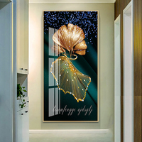 Grand Tableau Mural Nordique Feuille d'Or Abstraite, Peinture de Luxe Moderne en Porcelaine Cristal pour Salon et Décoration Intérieure
