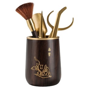 Ebony Solid Wood <b>Tea</b> <b>Set</b> Six Gentlemen Kung Fu <b>Tea</b> Utensils Gold Handle <b>Tea</b> Spoon Knife Tongs Brewing Tools Cylinder Shape - Product Image 5