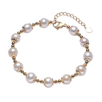 Bracelet en perles d'eau douce plaqué or 18 carats HECATE, perles rondes de 8 mm, qualité AA, certifié par un tiers, pour femmes