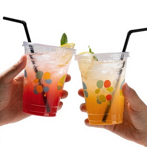 Gobelet jetable transparent en PET imprimé sur mesure avec couvercle et paille pour café glacé, jus, bière et autres boissons pour événements - Product Image 1