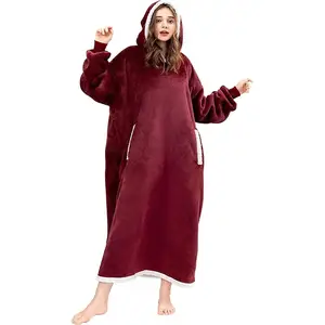 Frauen Hoodie Decke Winter Warm Fleece Swathit Decke Übergroße lange Decke mit Ärmeln Female Fashion Plüsch Hoody Robe
