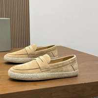 Mocassins en daim pour hommes de style italien, originaux, à enfiler, avec semelle en jute tressée, chaussures espadrilles décontractées vintage
