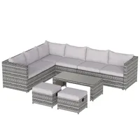 Комплект Мебели для патио из 6 предметов, уличный секционный диван со Стеклянным Столом, османы для бассейна, заднего двора