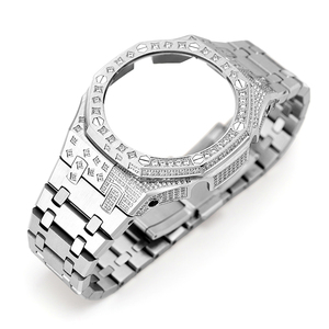 Kit de modification <span class=keywords><strong>GA2100</strong></span> : Lunette métallique pour GA 2100 + Bracelet en silicone + Boîtier de montre en acier inoxydable avec étoiles et diamants + Bracelet <span class=keywords><strong>GA2100</strong></span> - Product Image 1
