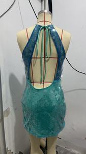 Abito Mini Elegante da Donna a Trapezio per il Nuovo Anno 2025, <span class=keywords><strong>Sexy</strong></span> con Paillettes, Scollo all'Americana, Senza Maniche, Vita Impero, Tinta Unita - Product Image 6