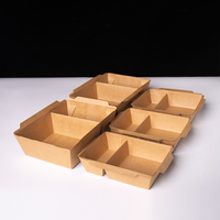 Wegwerp groothandelsverpakking waterdicht 2 compartimenten fastfood schaal kraftpapier salade voedselbox met PET deksel