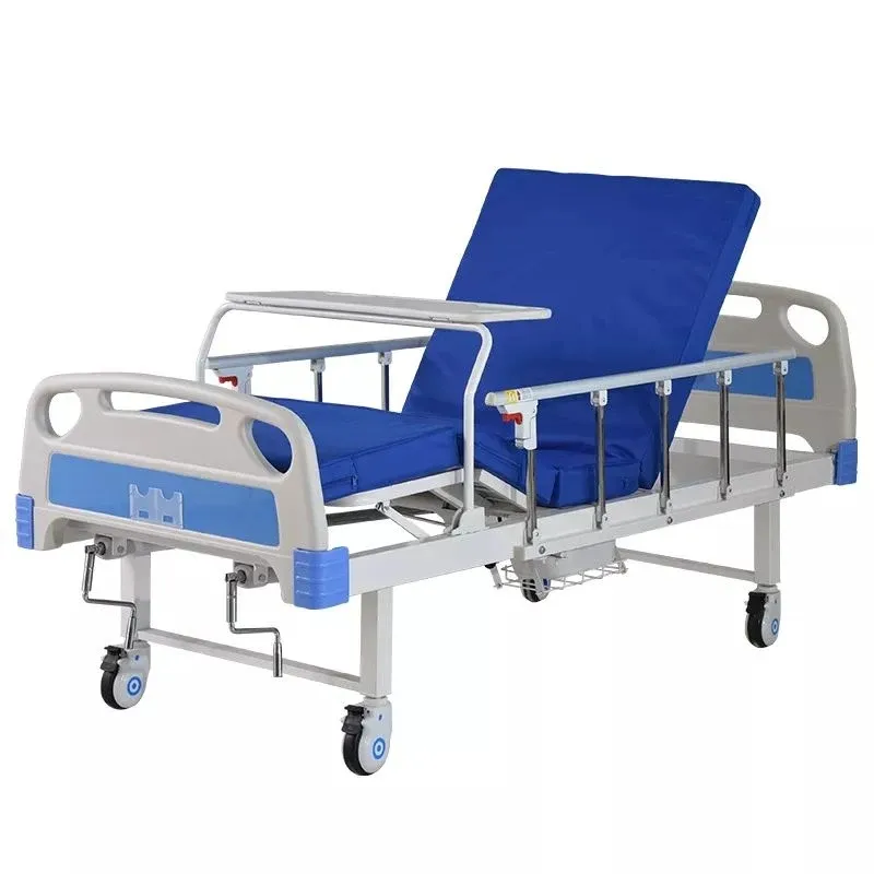 2 engkol tempat tidur rumah sakit dapat disesuaikan tempat tidur perawatan manual dua fungsi tempat tidur medis furnitur rumah sakit dengan kastor pusat dengan penguncian