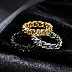 Cuban Chain <b>Titanium</b> Steel <b>Ring</b> Gold Black Silver Unisex Fashion Jewelry Gift - Product Image 1