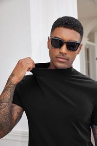 Chemise à manches courtes pour homme, col roulé factice, col haut, décontractée, 100% coton premium, motif lettres 2026 - Product Image 3