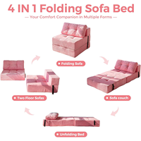 COSTFULL Chaise convertible moderne pliable et portable, mousse de soutien haute densité, velours côtelé rose, canapé-lit 4 en 1, chambre à coucher, salon
