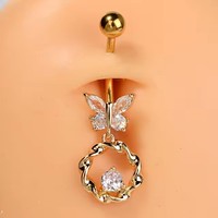 Bijoux de piercing en acier inoxydable pendentif cœur anneau de ventre zircon papillon fête nombril ongles été plage bijoux de ventre