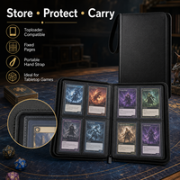Carpeta con cremallera de 4 bolsillos para tarjetas, álbum de cuero PU con páginas transparentes para tarjetas de juegos de mesa