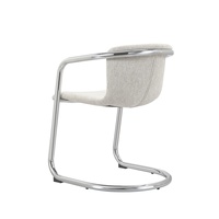 Chaise de salle à manger moderne blanche rembourrée à dossier haut avec accoudoirs en métal, assise rembourrée en tissu pour salon, hôtel, lot de 2