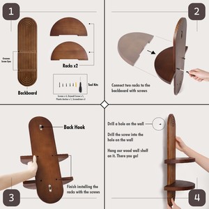 Wooden Arched Floating <b>Shelf</b> <b>Wall</b> <b>Mounted</b> Display Rack For Indoor Decorative Plant And Vase Storage Retro Color LC-74 - Product Image 5