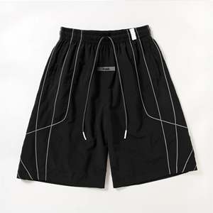 Black Lightweight Windproof <b>Mid</b> Waist Drawstring Elastic Shorts Printed 100% Nylon Quick Dry OEM Service for Autumn Casual Wear - Product Image 1