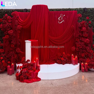 LEDA Rideau de fond de scène de mariage en soie rouge élégant, taille personnalisée, moderne, pour mariages, fêtes et anniversaires - Product Image 2