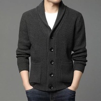 Herren Verdickter Knopf-Cardigan mit Schalkragen V-Ausschnitt Einfarbig Knitterfrei Lässige Strickware für Herbst Winter