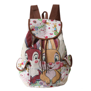 Selling Elephant Embroidery Printed Linen Backpack Ethnic Style Lovely Jacquard Embroidery Leisure After Backpack