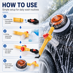 Kit de <span class=keywords><strong>brosse</strong></span> de <span class=keywords><strong>lavage</strong></span> de <span class=keywords><strong>voiture</strong></span> rotative à alimentation hydraulique <span class=keywords><strong>avec</strong></span> distributeur de savon, poignées d'extension et buse de rinçage pour le nettoyage des véhicules - Product Image 5
