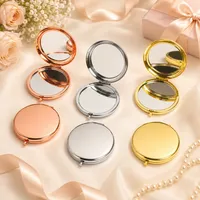 Custom Logo Round Pocket Glass Metal Frame Double-Sided Magnifier Makeup Mirror Portable Compact Wedding Party Gift