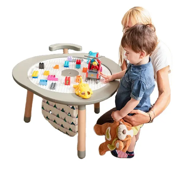 Mesa de juego de Lego para niños con silla, tapa de madera blanca para escuela, dormitorio, cocina, juguete, escritorio de Lego
