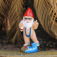 Statuette de gnome de jardin en résine, statue de nain surfiste avec bouée de natation, bikini, chapeau conique rouge, ornement de table