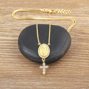 QIKU <span class=keywords><strong>catolicismo</strong></span> Nuestra Señora de Guadalupe Cruz colgante cobre circón oro Color mujeres collar joyería religiosa accesorios regalo - Product Image 4