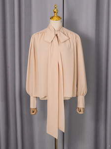Casual and Lazy Style <b>Shirt</b> for <b>Women</b> 2026 New Lace up Style Spliced Solid Color <b>Long</b> Sleeved Top - Product Image 5