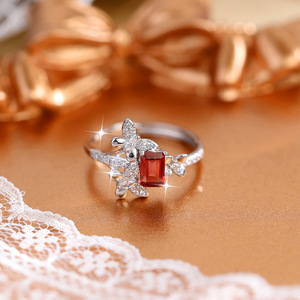 9 Fine 4*6mm Emerald Cut Natural Stone Butterfly <b>Adjustable</b> <b>Rings</b> 925 Sterling Silver 14K Gold Women's Wedding Party Statement - Product Image 5