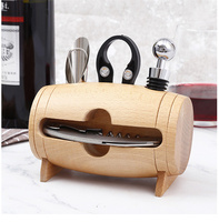 Kit de porte-baril et support en bois, de 4 pièces, avec support de baril en acier inoxydable, ouvre-bouchon de bouteille de vin, ensemble d'outils de barre verseur à vis à liège