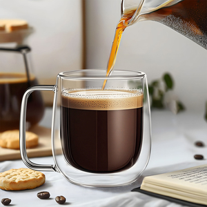 <span class=keywords><strong>Tasse</strong></span> en verre borosilicaté de 12 onces <span class=keywords><strong>Tasse</strong></span> à café transparente à poignée isolée à <span class=keywords><strong>double</strong></span> <span class=keywords><strong>paroi</strong></span> pour les boissons laitières à thé Lattes pour Noël - Product Image 3