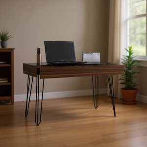 Scrivania per computer Arizona con un cassetto, superficie in legno di mogano, quattro gambe, mobili per ufficio domestico - Product Image 2