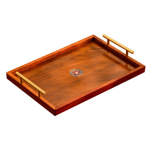 Metal Teng Series Solid Wood <b>Tea</b> <b>Tray</b> Multifunctional With Gold Handle For <b>Tea</b> Serving And Snacks - Product Image 3