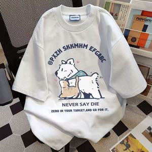 ヘビーデューティー プリント入り アメリカン 100% オーガニックコットン メンズ レディース クロップトップ 半袖 学生向け ルーズ レトロ ハイストリート カレッジ - Product Image 2