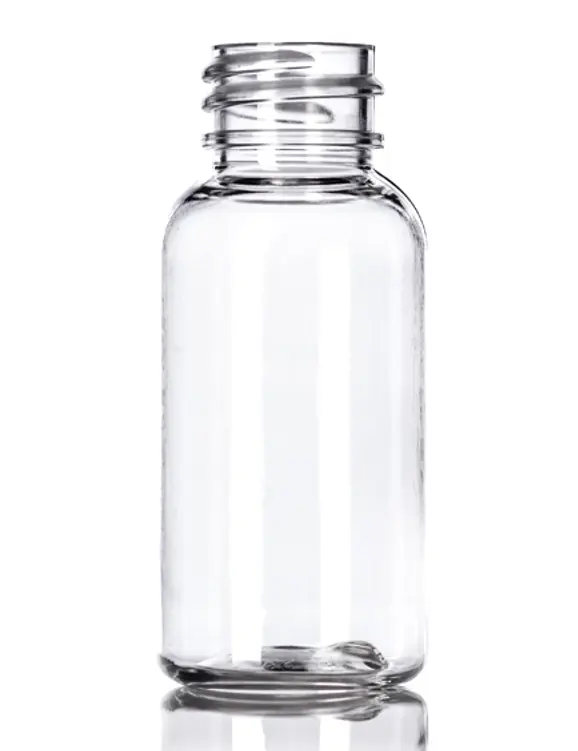 30ml 1 Unze klare Haustier Plastik Boston runde Flasche mit 20-410 Hals Finish weiß Pp Kunststoff gerippten Rock Deckel mit Schaumstoff Liner