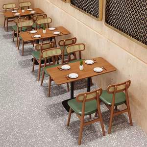 Chaise de restaurant moderne de haute qualité chaise de café en bois avec accoudoir coussin en cuir siège de cabine chaise en rotin et ensemble de table - Product Image 4