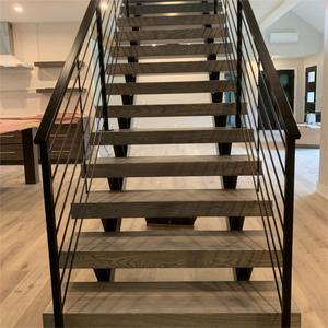 Moderna scala galleggiante interna in acciaio e <span class=keywords><strong>legno</strong></span> Mono traversa con gradino in <span class=keywords><strong>legno</strong></span> e balaustra in acciaio inox - Product Image 4