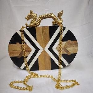Partywear-pochette en bois indien importé, belle pochette en résine avec bordure en métal pour femme pour soirée - Product Image 6