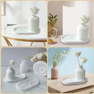 2pcs Vase+<strong>Tray</strong> Kit Silicone Mold Plaster Gypsum Form Mould Stripe Bubble <strong>Candle</strong> Holder Storage <strong>Tray</strong> Diy Round Epoxy Resin Molds - Product Image 5