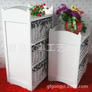 White 3 Tier <b>Storage</b> <b>Cabinet</b> With Woven Baskets For Living Room <b>Bedroom</b> Use - Product Image 2