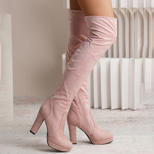 Bottes hautes à talons hauts pour femmes, bout rond, talon épais, bottes cuissardes, vente directe d'usine PL0696 - Product Image 5